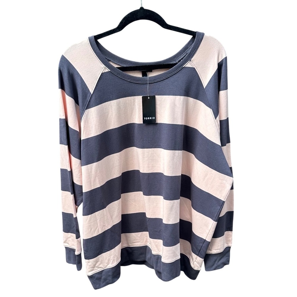 Torrid Womens 3X Blush Pink Grey Striped Raglan Sleeve Sweatshirt 12262069 NWT